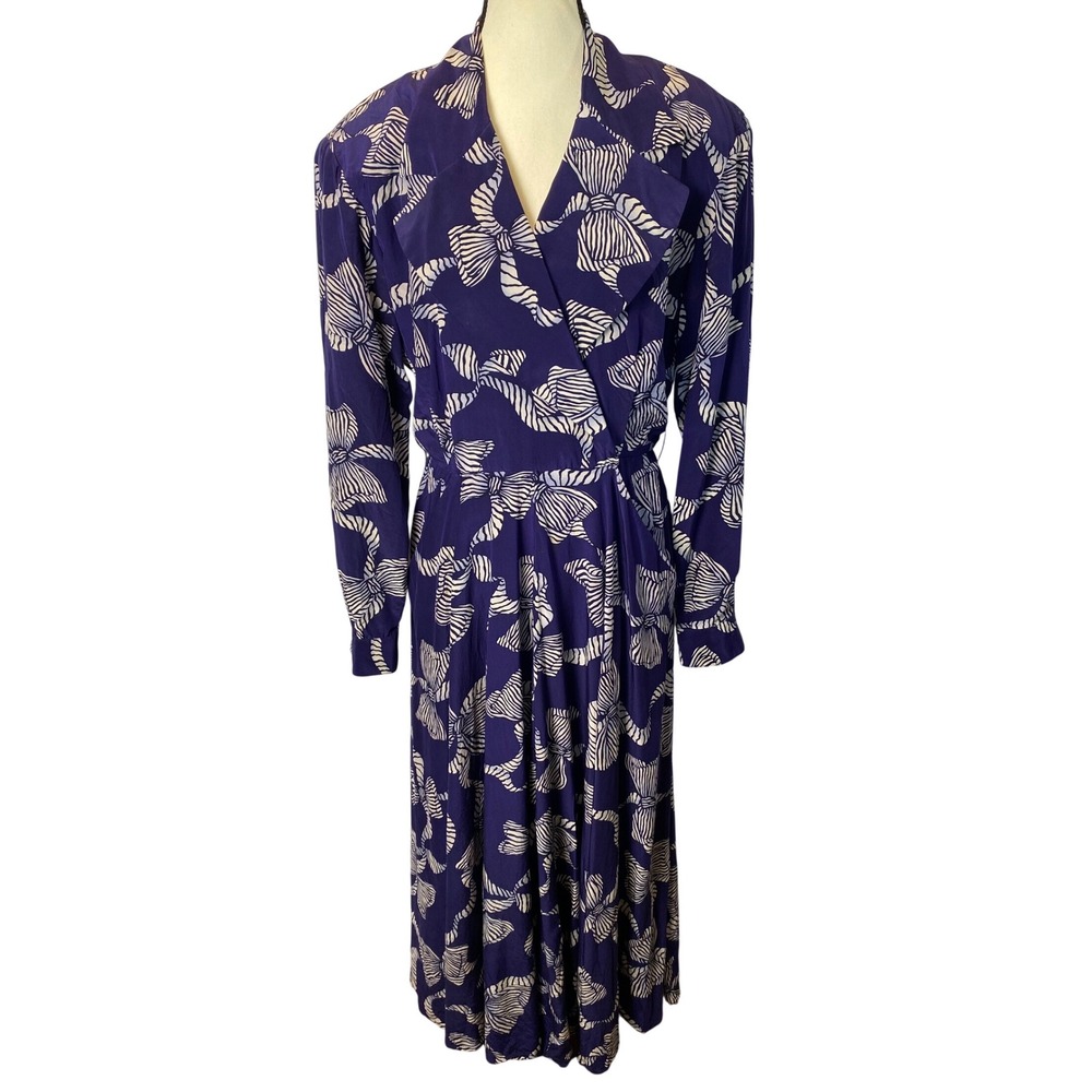 Vintage Dana Buchman Silk Maxi Dress Women‎ 10 Abstract Bow Retro Artsy Chic Mod